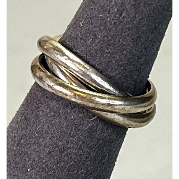 Vintage Sterling Silver 3 Band Rolling Ring Size 7 Interlocking Spinner Style - Picture 5 of 12